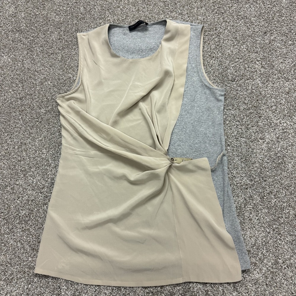 Fabiana Filippi Tank Top Womens Med Beige Colorblock Draped Front Jersey Italy
